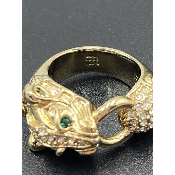 Banana Republic Vintage Gold Tone Pave Crystal Green Eyes Panther Ring Size 6 - Picture 5 of 10